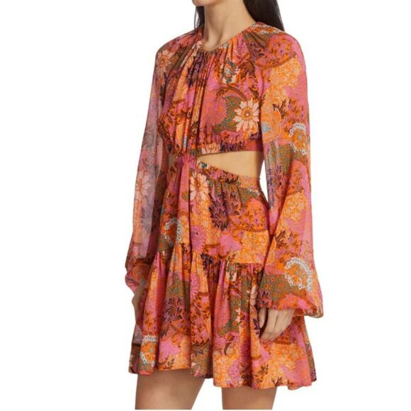 A.L.C. Izzy Dress Floral Silk Cutout Dress Colorful Summer Boho Vacation Size 12 - Picture 4 of 6
